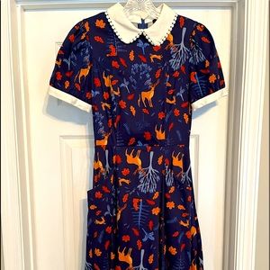 Dark blue woodland creature vintage style dress WITH POCKETS